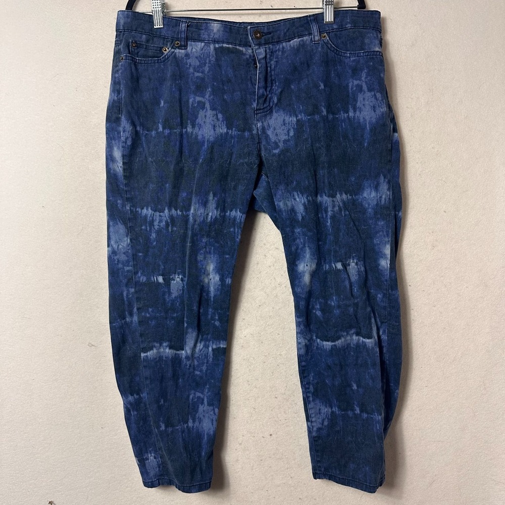 Lauren Ralph Lauren jeans Women 14W Premier Skinny Cropped Indigo blue Tie-Dye